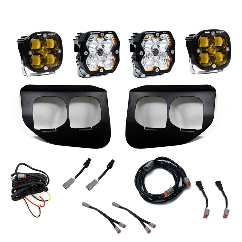Ford Super Duty Fog Light Pocket Kit - Baja Designs - Squadron 2.0 SAE/Pro Dual (Driving/Combo) - Amber - `20-`22